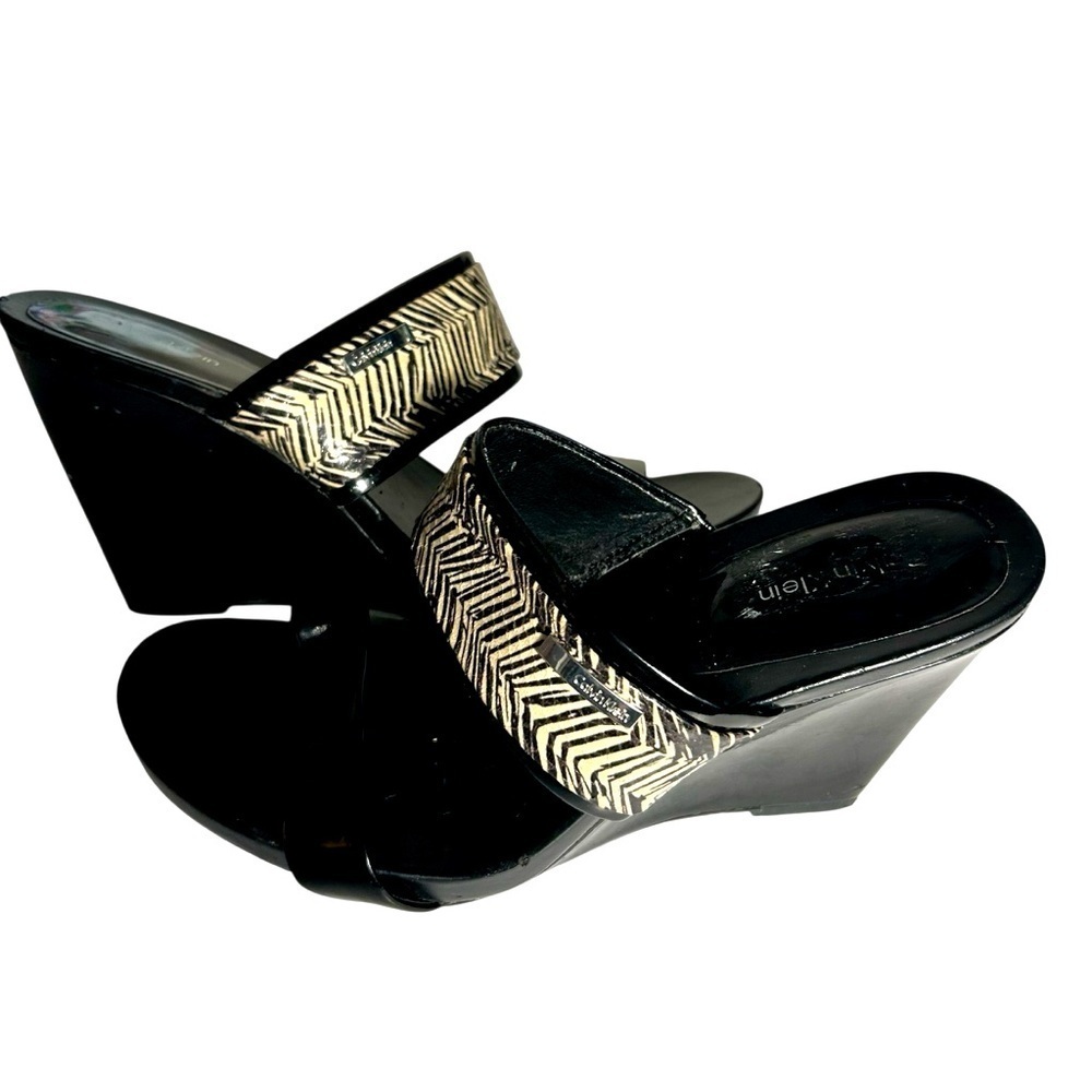 Calvin Klein Omira Wedge Heeled Patent Leather Sandals Womens 9M